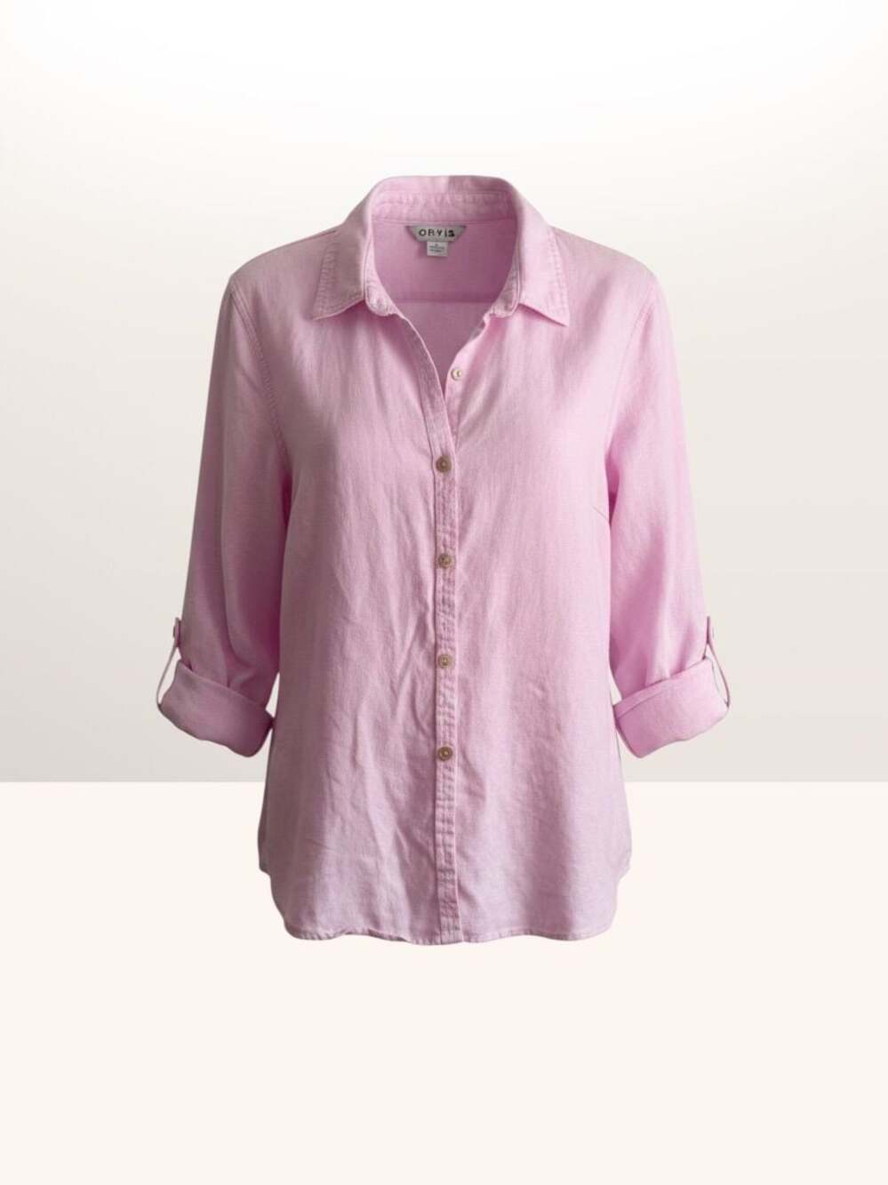 Orvis Classic Collection Pink Linen Blend Roll Tab Long Sleeve Button Down Shirt